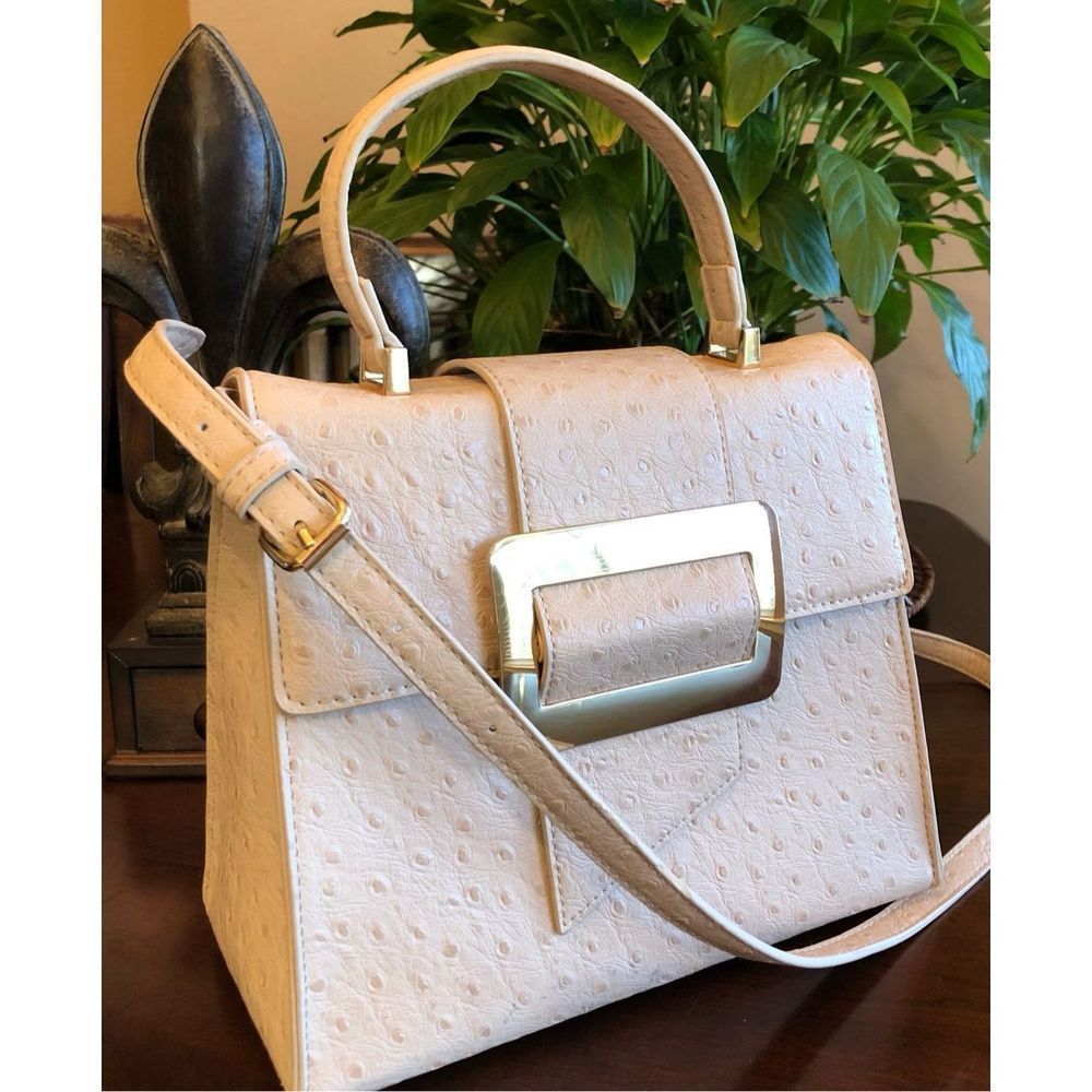 CROSSI NEW YORK - Ostrich-Embossed Vegan Convertible Crossbody/Satchel-Nude NWOT
